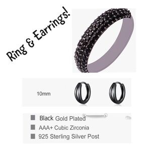 Sterling silver & black spinel half eternity ring